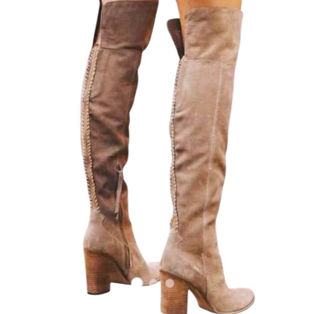 Dolce Vita Boots Women Size 7.5 Over the Knee Brown Suede Chunky Heel Boho Chic